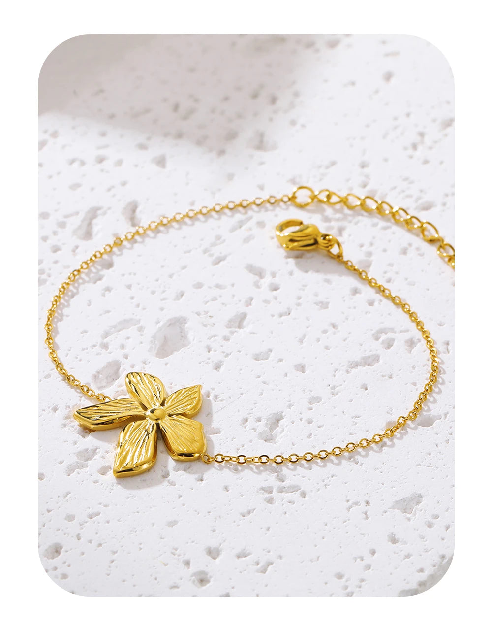 YACHAN Stainless Steel Flower Charm Bracelet - 18K Gold Plated Waterproof Jewelry