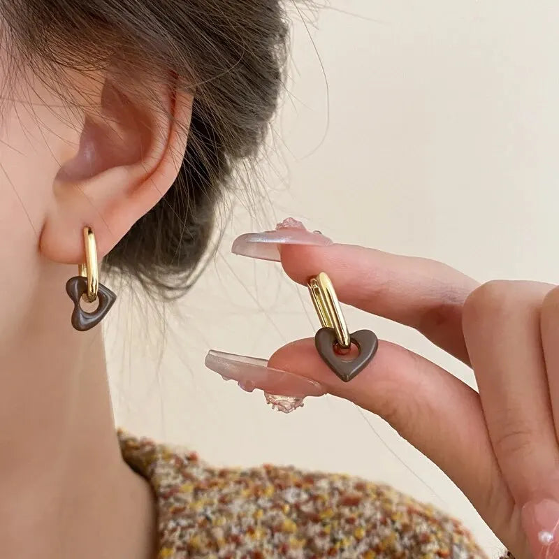 Geometric Red Heart Earrings - Stylish & Cute