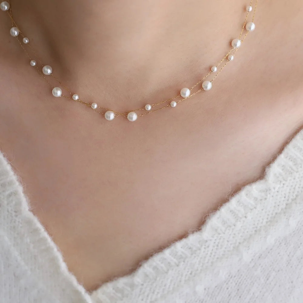 316L Stainless Steel Pearl Chain Necklace – Waterproof Jewelry for Women