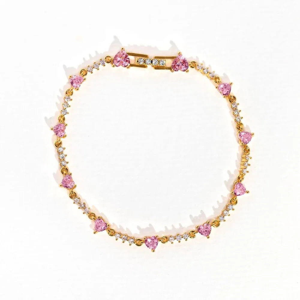 Y2K Pink Zircon Bowknot Love Heart Bracelet - Exquisite Jewelry for Women & Girls