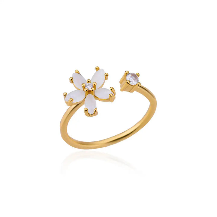 Exquisite Gold Color Cubic Zircon Flower Rings – Adjustable Stainless Steel Wedding Jewelry for Couples