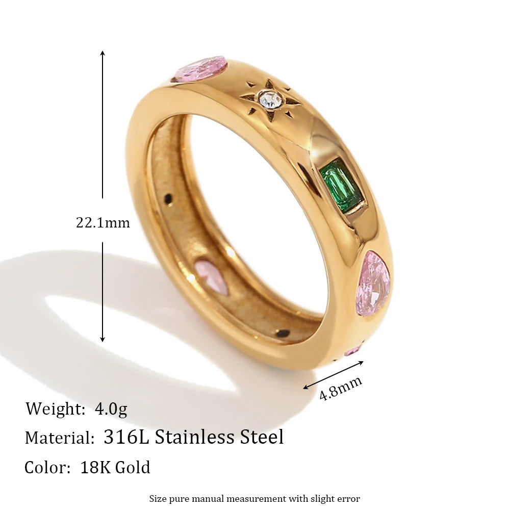 E.B.belle Rectangular Water Droplet Zircon Ring – Hypoallergenic 18K Gold Plated Stainless Steel