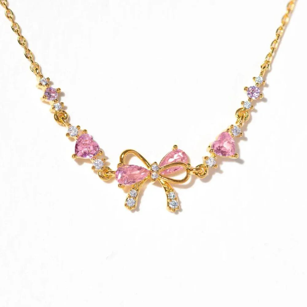 Y2K Pink Zircon Bowknot Love Heart Bracelet - Exquisite Jewelry for Women & Girls