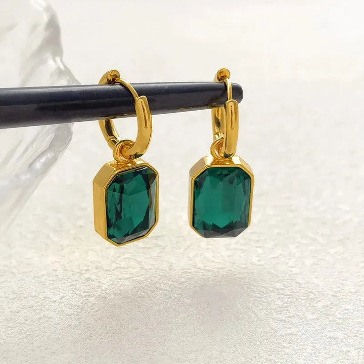 Gold Square Zirconia Earrings – Trendy Stainless Steel Crystal Jewelry