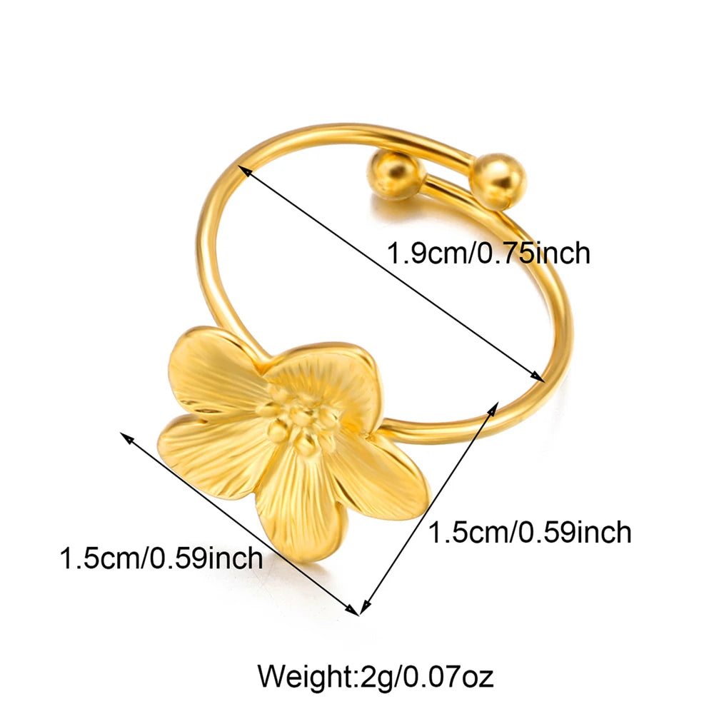 D&Z Romantic Stainless Steel Flower Open Rings – Kpop Style Jewelry for Women