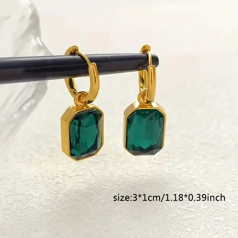 Gold Square Zirconia Earrings – Trendy Stainless Steel Crystal Jewelry