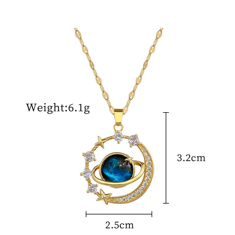 316L Stainless Steel Sun Pendant Necklace - Planet Clavicle Chain Jewelry for Women