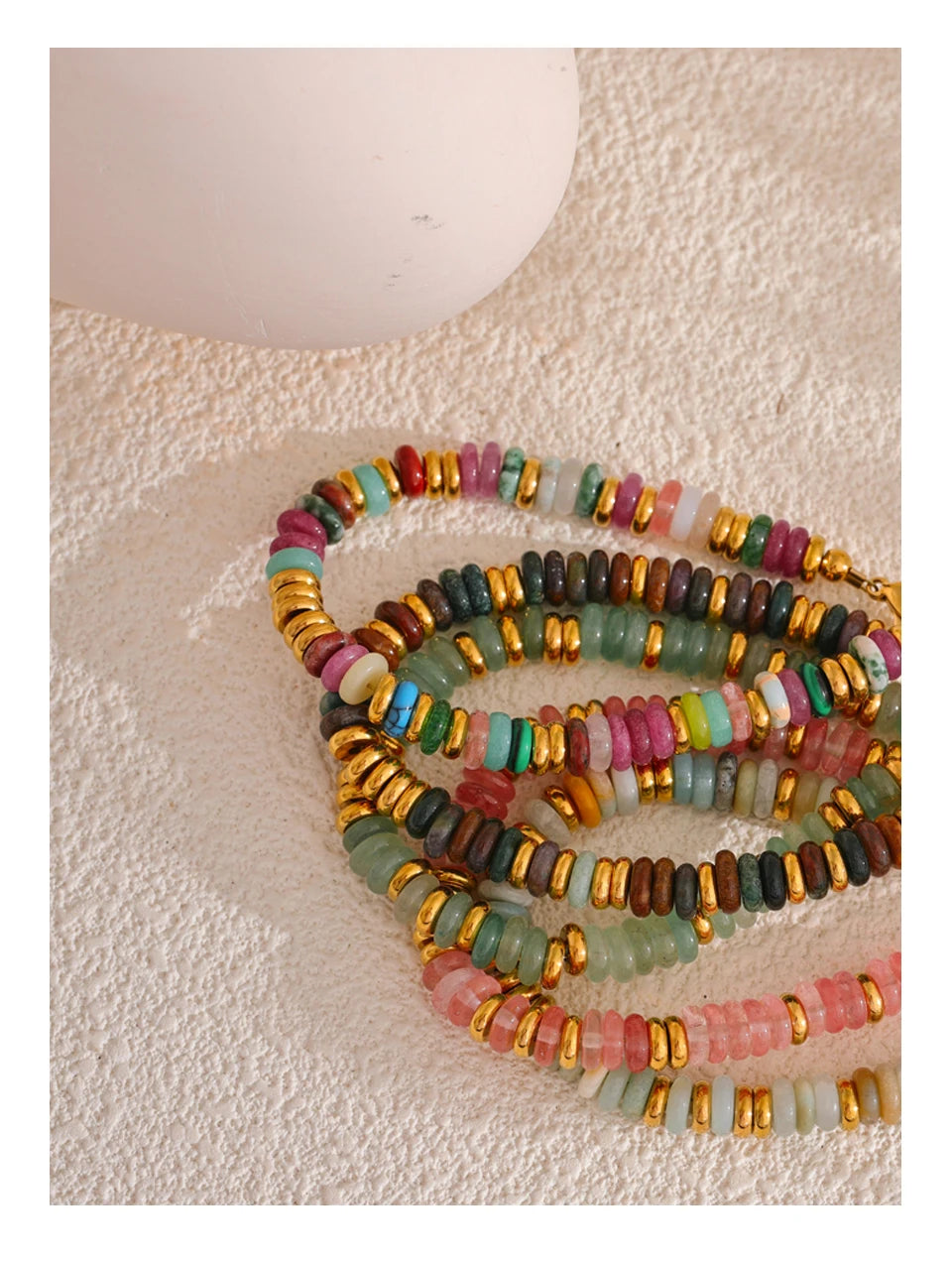 Yhpup Colorful Natural Stone Beads Bracelet - Handmade Waterproof Y2K Jewelry Gift