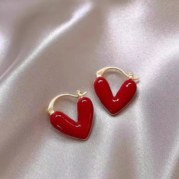 Trendy Red Dripping Oil Heart Hoop Earrings