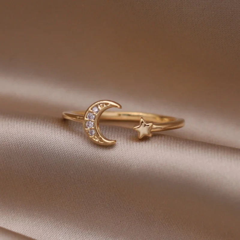 14K Gold Plated Double Love Crystal Ring – Elegant Korean Fashion Jewelry