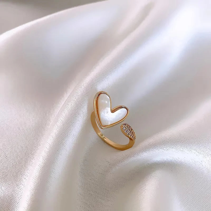 14K Gold Plated Double Love Crystal Ring – Elegant Korean Fashion Jewelry