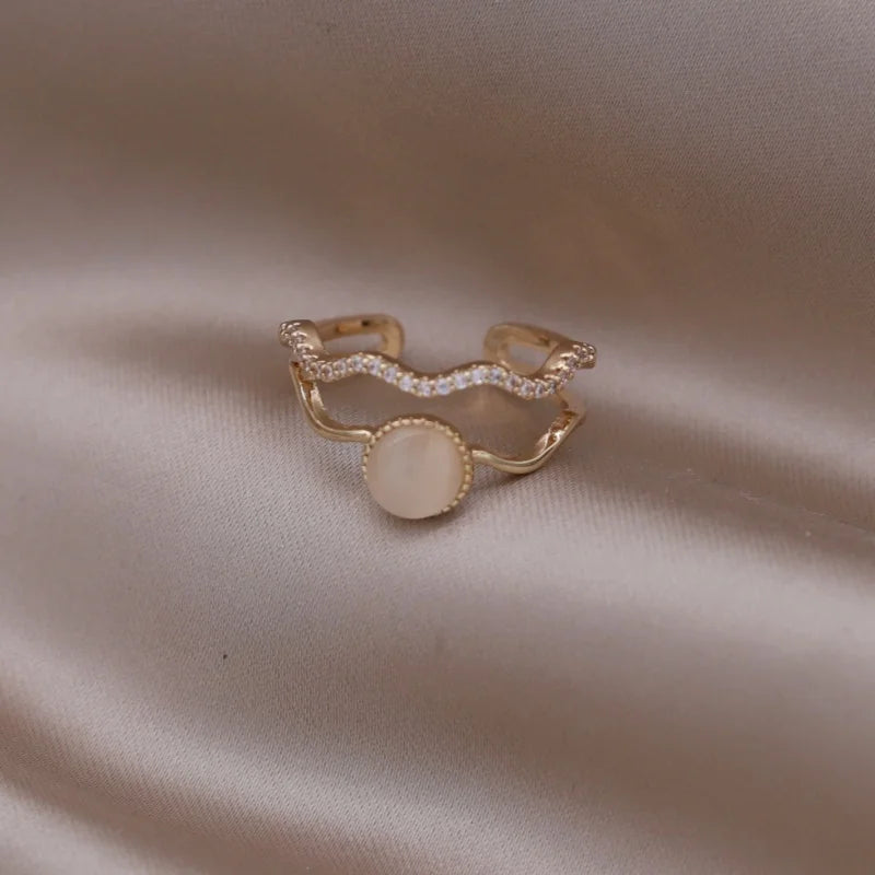 14K Gold Plated Double Love Crystal Ring – Elegant Korean Fashion Jewelry