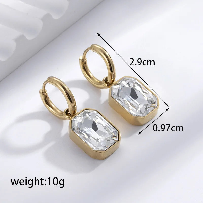 Gold Square Zirconia Earrings – Trendy Stainless Steel Crystal Jewelry