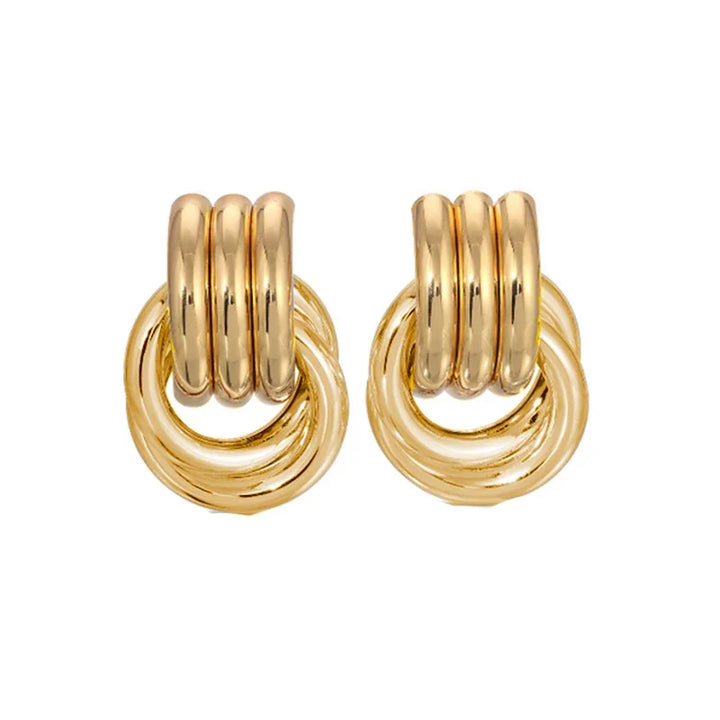 Gold Plated Twist Knot Statement Earrings – Trendy Multilayer Design for Women