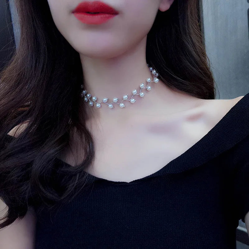 LATS Kpop Pearl Choker Necklace - Gold Gothic Pendant Jewelry for Women & Girls