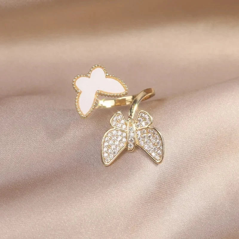 14K Gold Plated Double Love Crystal Ring – Elegant Korean Fashion Jewelry