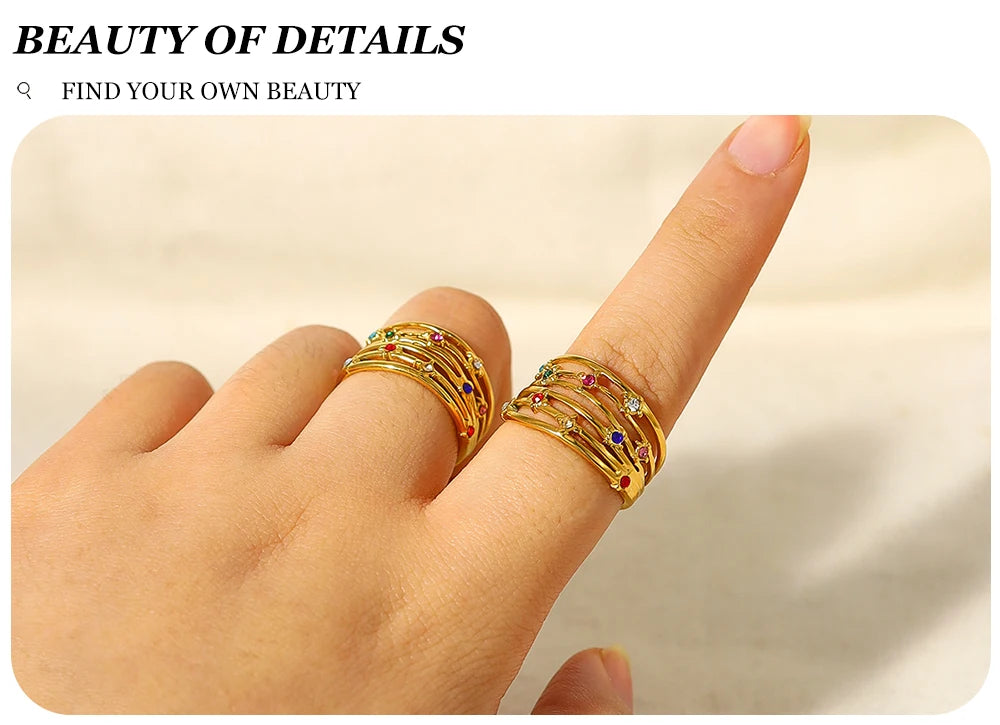 WILD & FREE Colorful Crystal Rhinestone Rings – Irregular Luxury Jewelry for Women