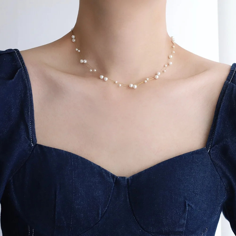 316L Stainless Steel Pearl Chain Necklace – Waterproof Jewelry for Women