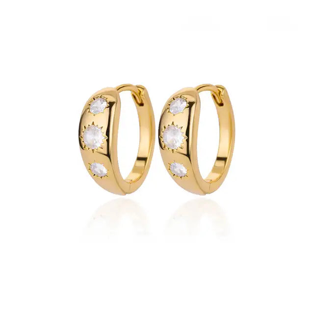 Zircon Round Hoop Earrings for Women Stainless Steel