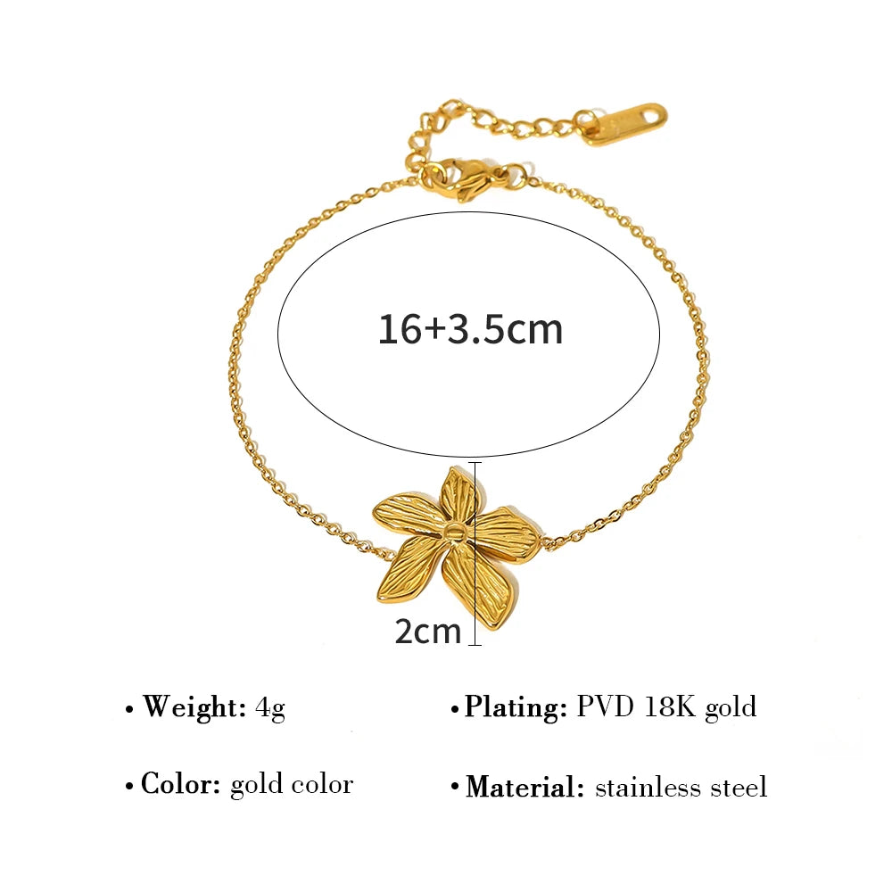 YACHAN Stainless Steel Flower Charm Bracelet - 18K Gold Plated Waterproof Jewelry