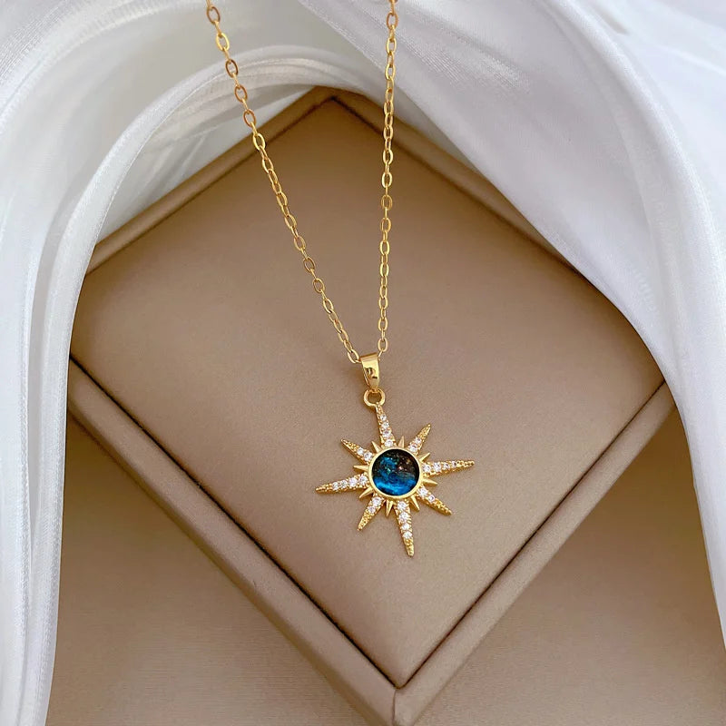 316L Stainless Steel Sun Pendant Necklace - Planet Clavicle Chain Jewelry for Women