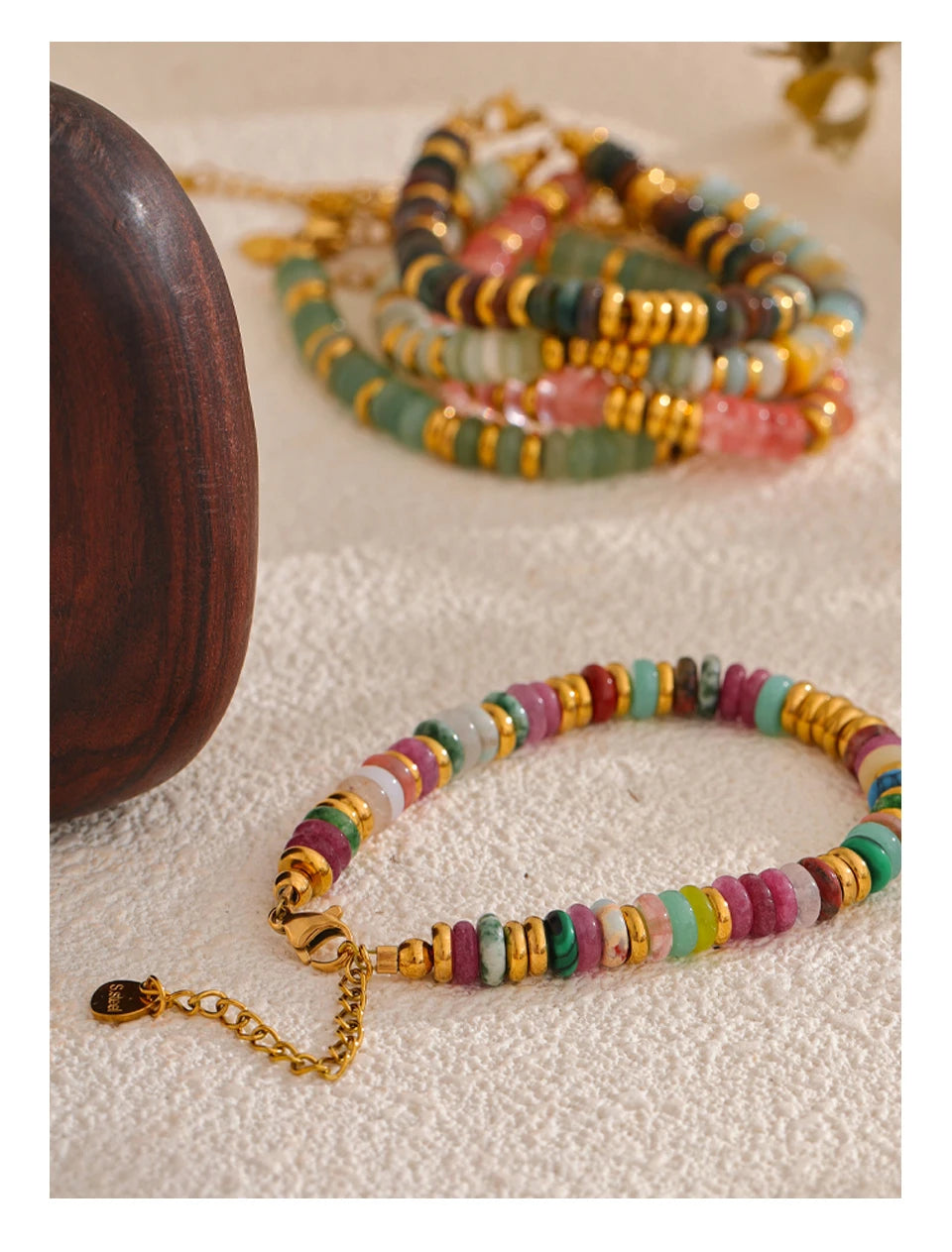 Yhpup Colorful Natural Stone Beads Bracelet - Handmade Waterproof Y2K Jewelry Gift