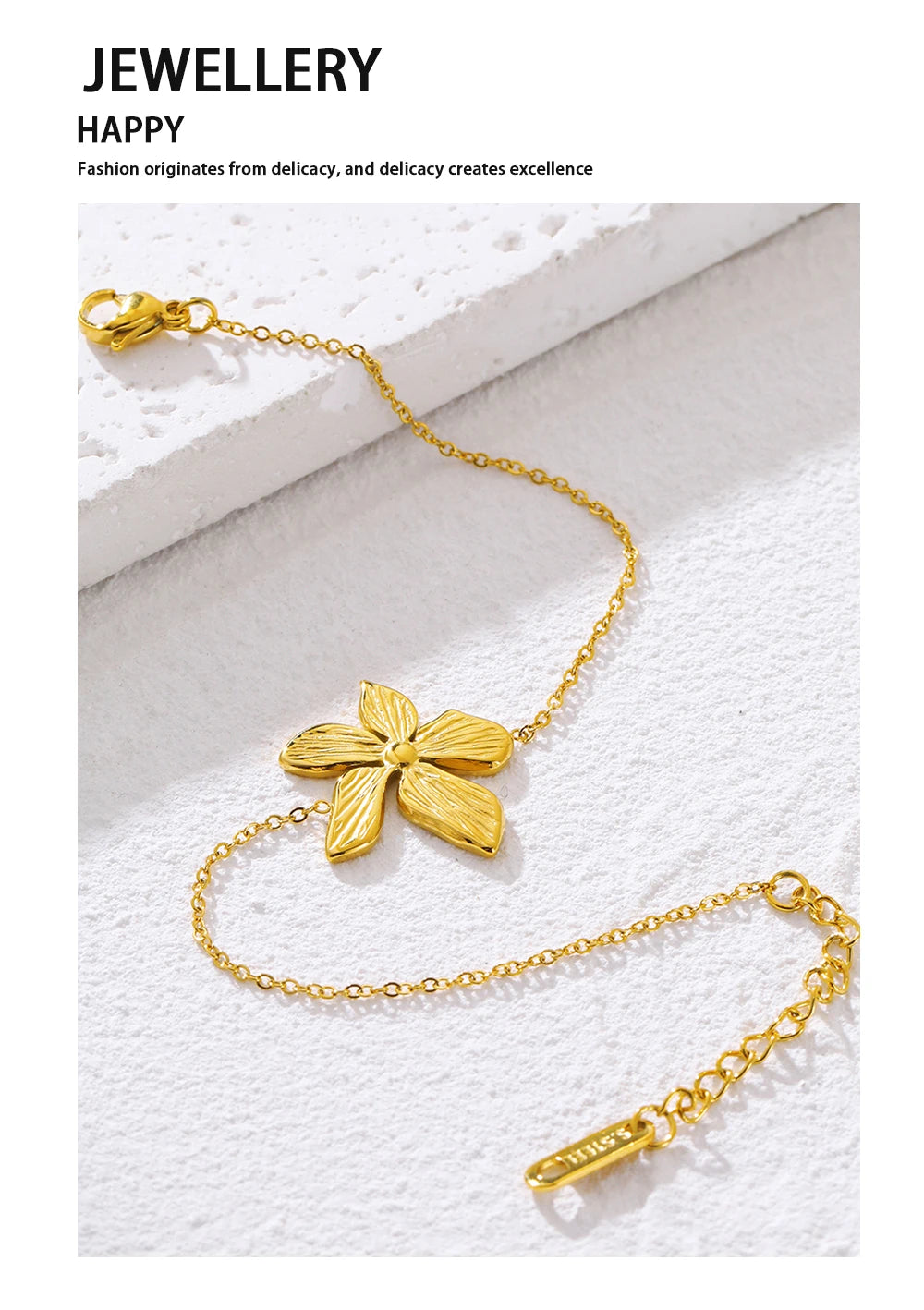 YACHAN Stainless Steel Flower Charm Bracelet - 18K Gold Plated Waterproof Jewelry