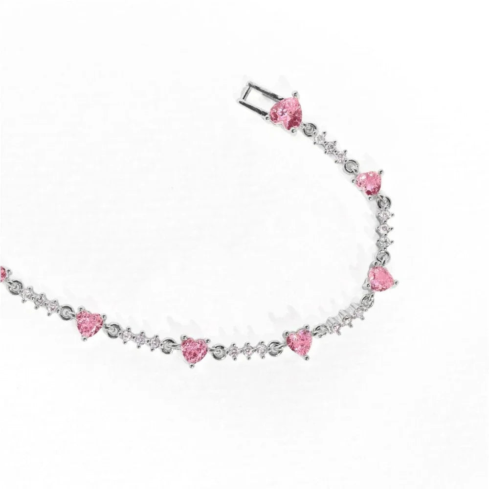 Y2K Pink Zircon Bowknot Love Heart Bracelet - Exquisite Jewelry for Women & Girls