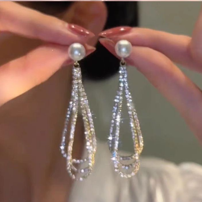 Korean Long Tassel Pearl Dangle Earrings