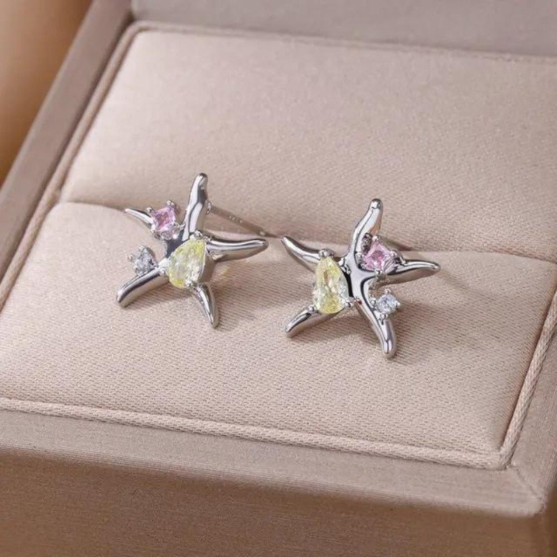 Water Drop Zircon Stars Stud Earrings For Women