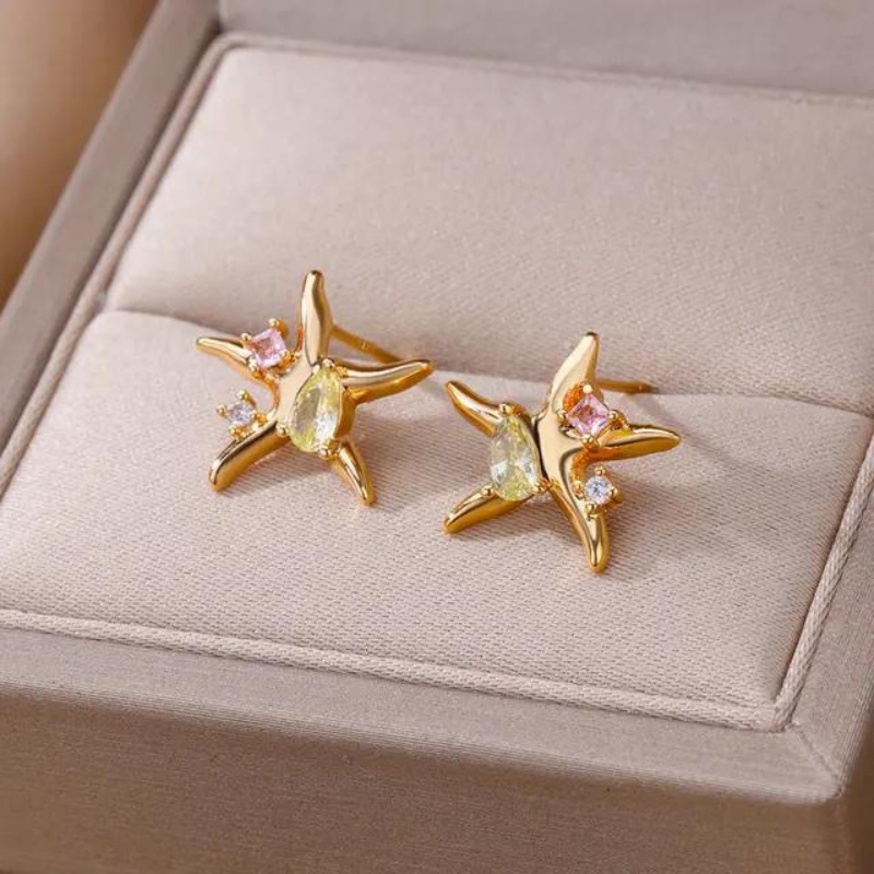 Water Drop Zircon Stars Stud Earrings For Women