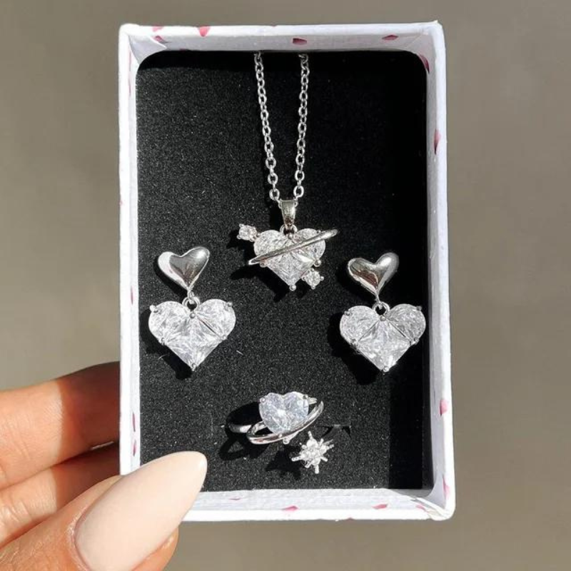 Crystal Angel Wings Heart Pendant Necklaces Set Ladies Girl