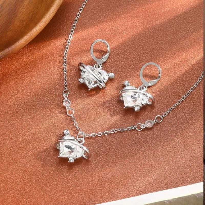 Crystal Angel Wings Heart Pendant Necklaces Set Ladies Girl