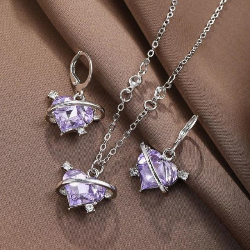 Crystal Angel Wings Heart Pendant Necklaces Set Ladies Girl