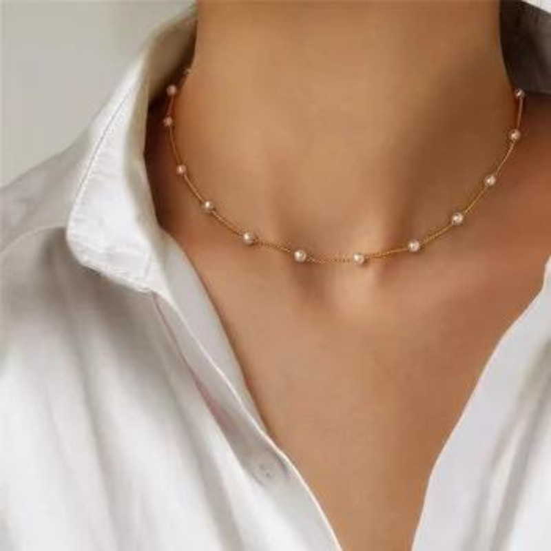 Stainless Steel Pearl Chain Necklace for Women