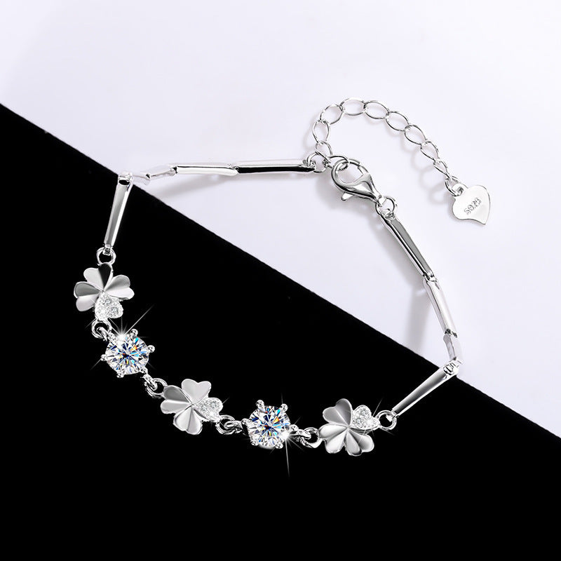 Sterling Silver Moissanite Four-leaf  Bracelet