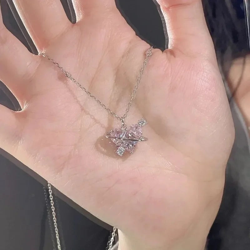 Y2K Pink Heart Zircon Punk Necklace