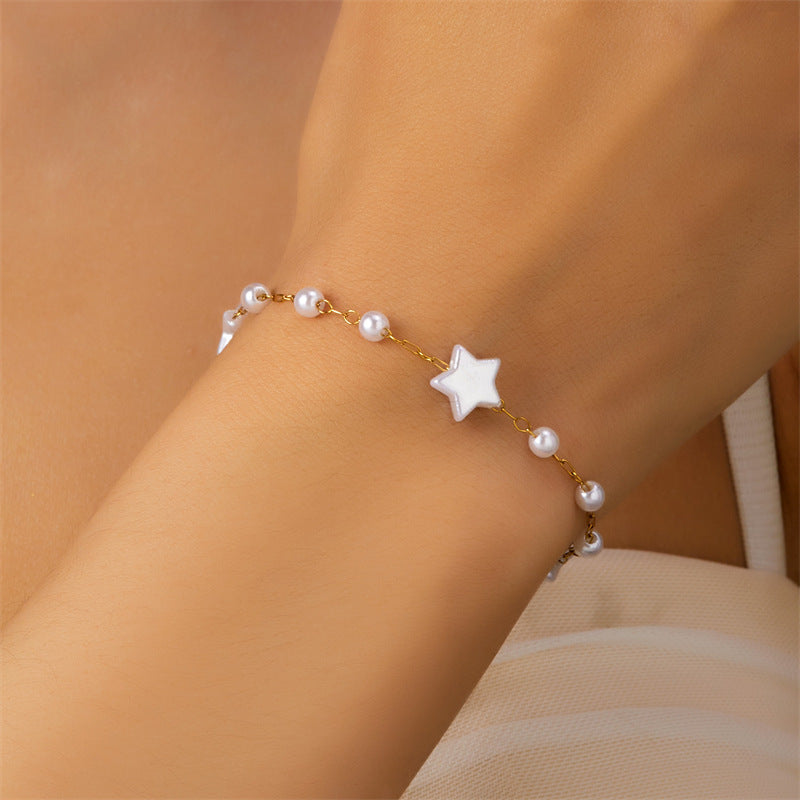 Love Heart Imitation Pearl Bracelet Anklet Suit Women's