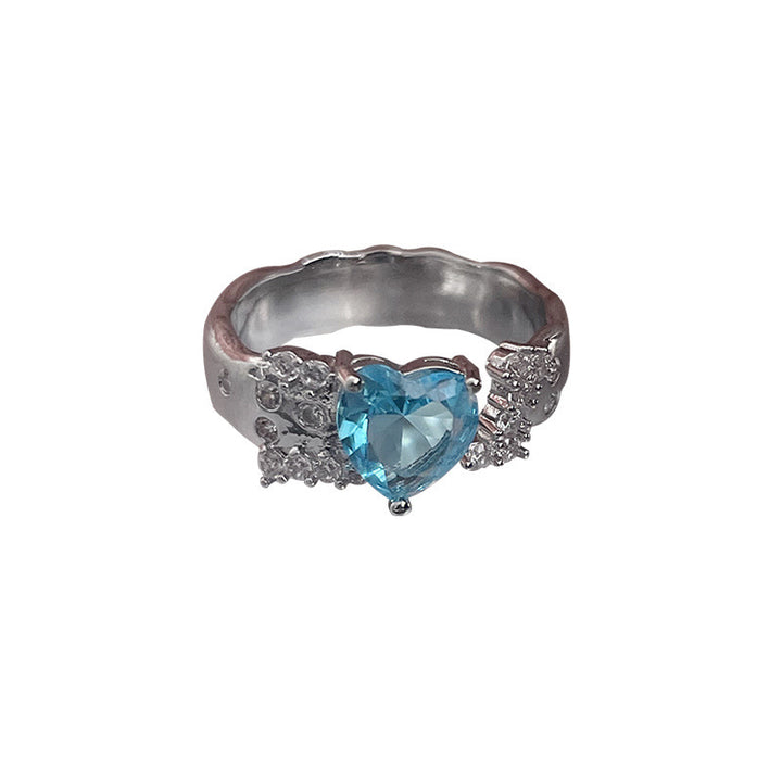 Blue Zircon Heart Water Drop Ring