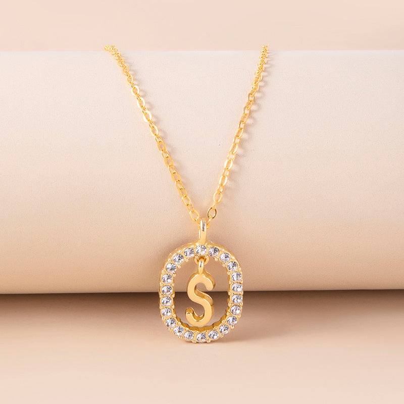 Crystal Gold Letter Necklace for Women