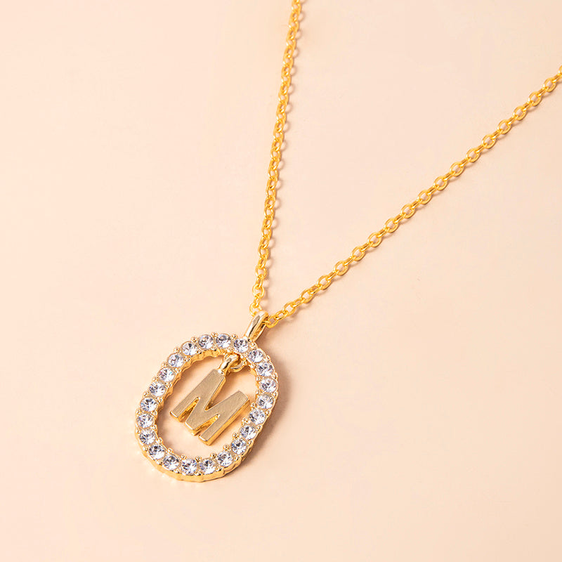 Crystal Gold Letter Necklace for Women