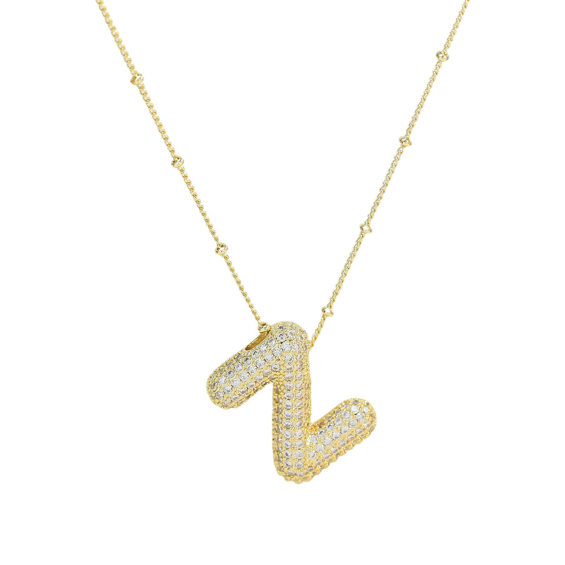 Brass Zircon Balloon Letter Pendant Necklace