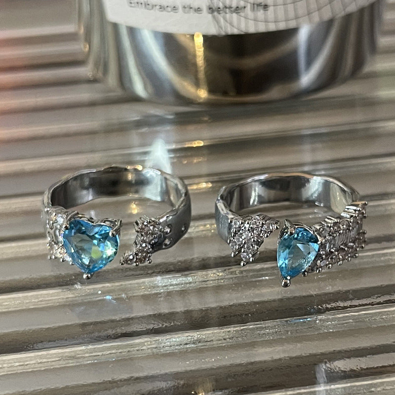 Blue Zircon Heart Water Drop Ring