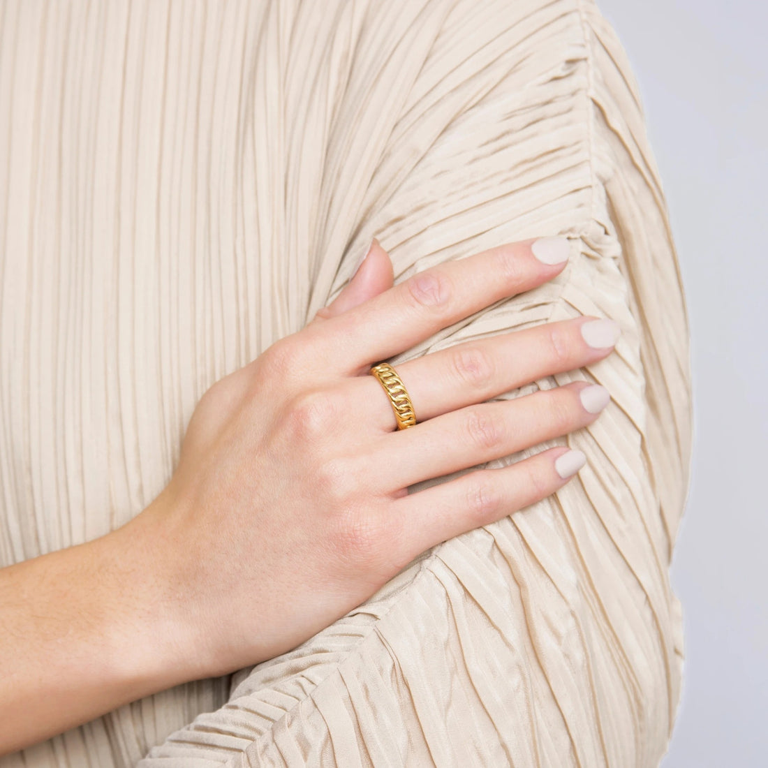 Gold-Plated Stainless Steel Chain Ring