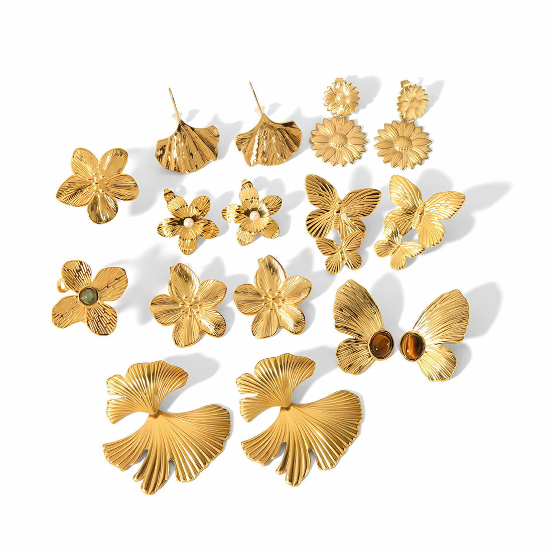 Gold Butterfly Flower Stud Earrings