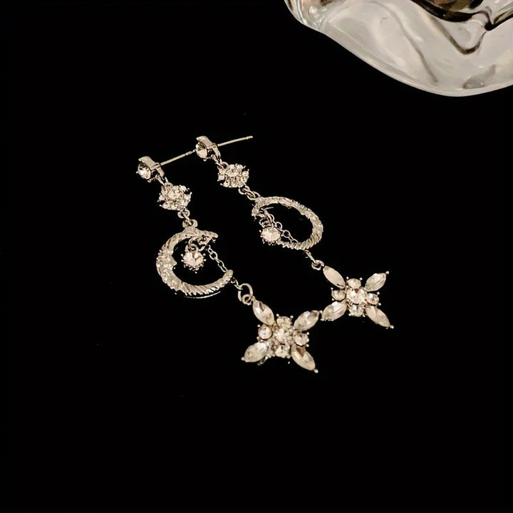 Trendy Shiny Rhinestone Moon Star