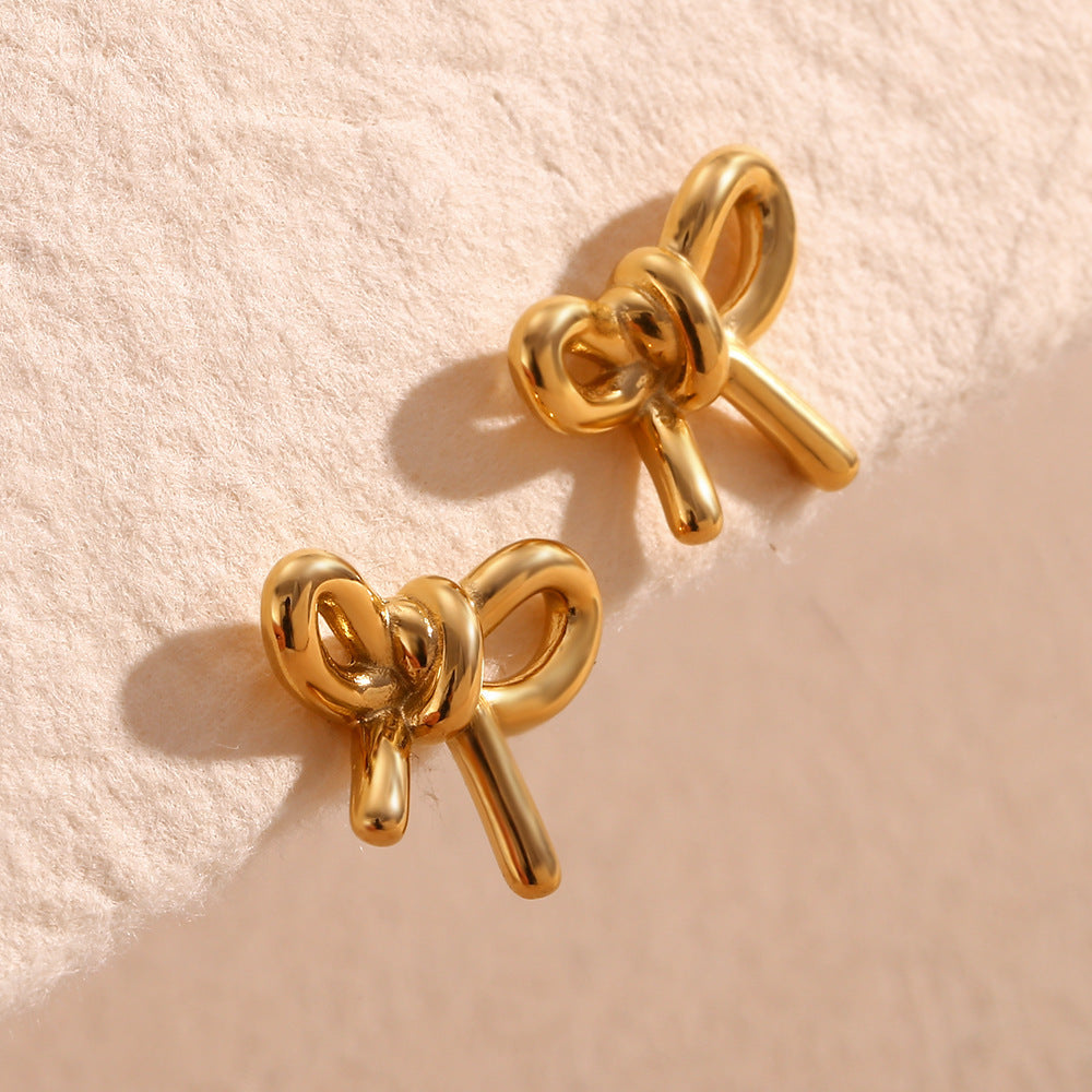 Glossy Gold Bow Stud Earrings