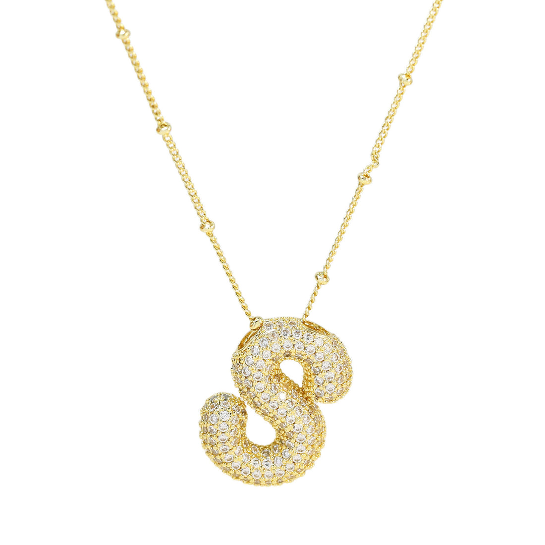 Brass Zircon Balloon Letter Pendant Necklace