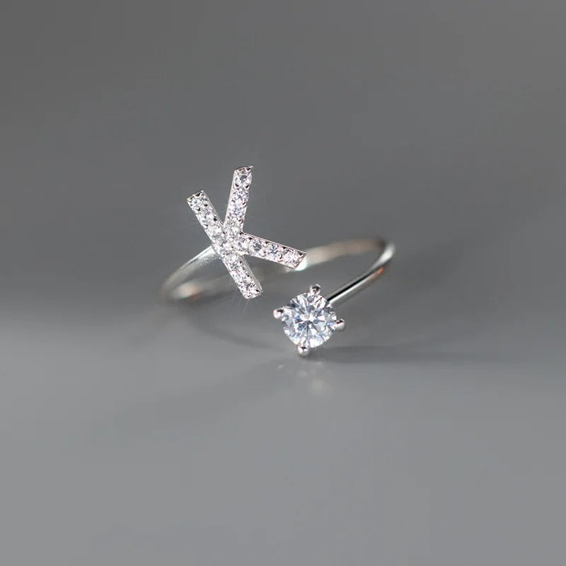 Zircon Initial A-Z Letter Ring For Women Metal