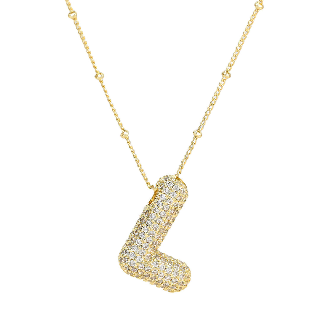 Brass Zircon Balloon Letter Pendant Necklace